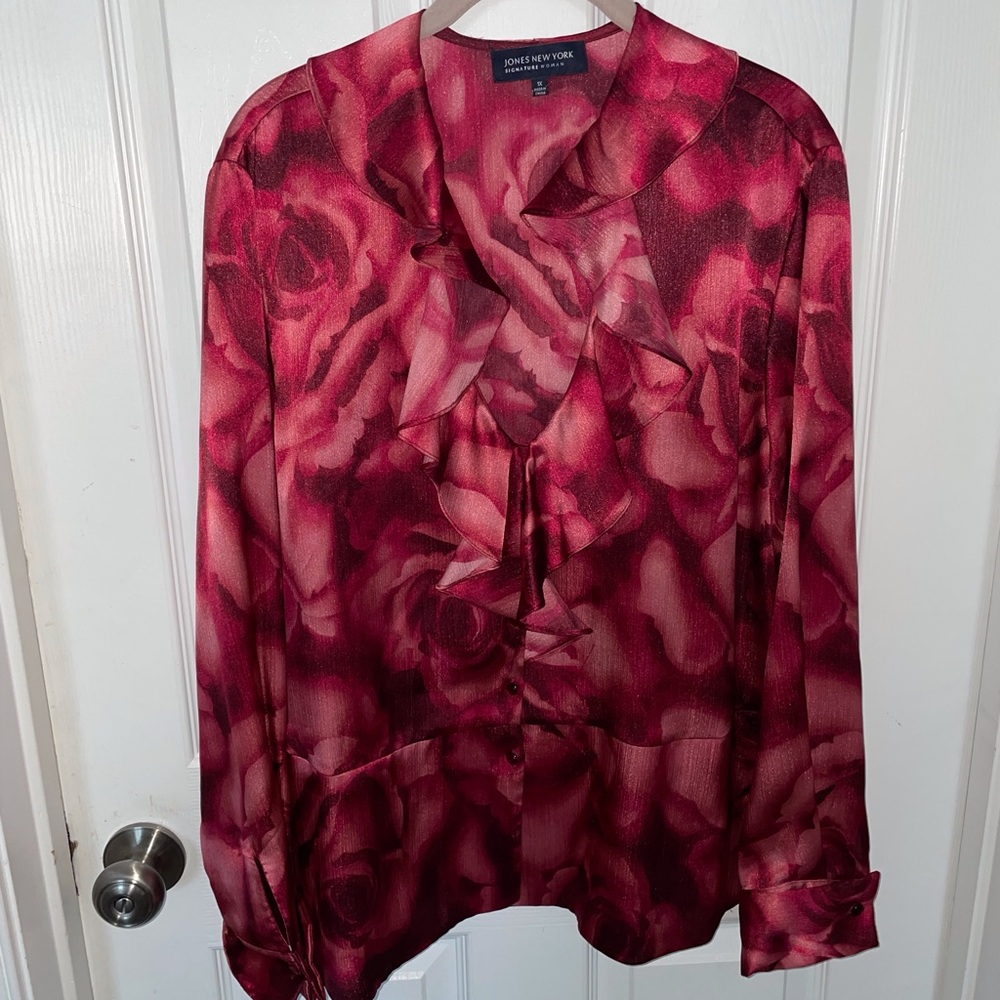 Jones New York Floral Blouse - Red and Pink